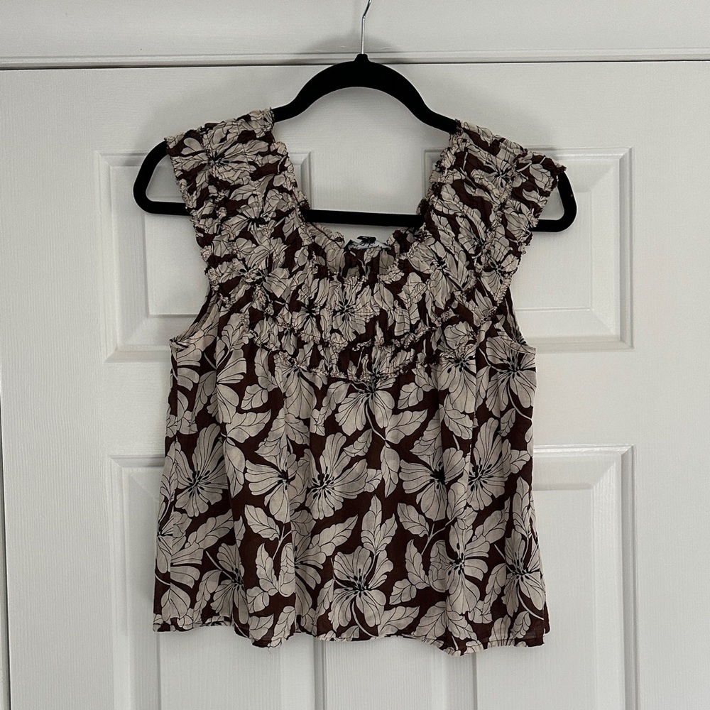 J. Crew Brown and Cream Floral Blouse